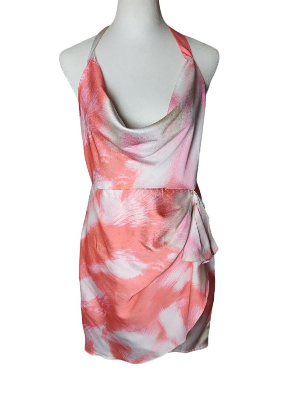 Musette Pink & White Tie-Dye Halter Mini Dress Bow Detail Draped Front Small